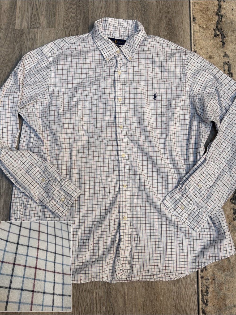 Ralph Lauren Button Down Shirt Mens XXL White Plaid Classic Fit Long Sleeve
